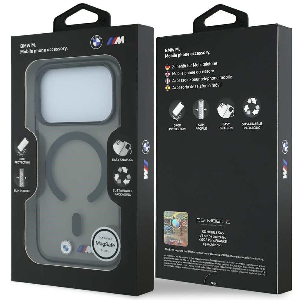 Handyhülle für iPhone 18 Pro / 17 Pro, BMW M IML Frosted Metal Logo Trims MagSafe, Schwarz-Transparent (8/8)