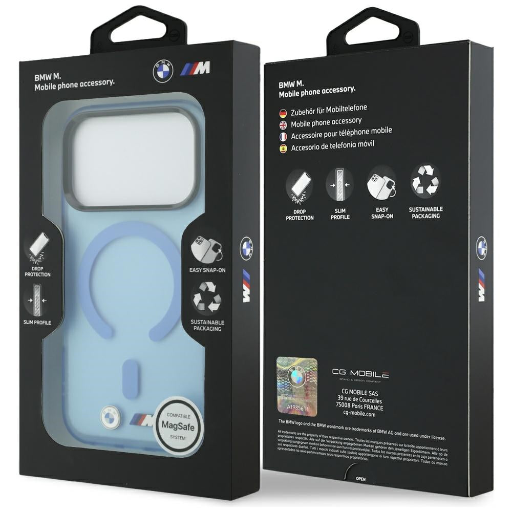 Handyhülle für iPhone 18 Pro / 17 Pro, BMW M IML Frosted Metal Logo Trims MagSafe, Blau-Transparent (7/8)