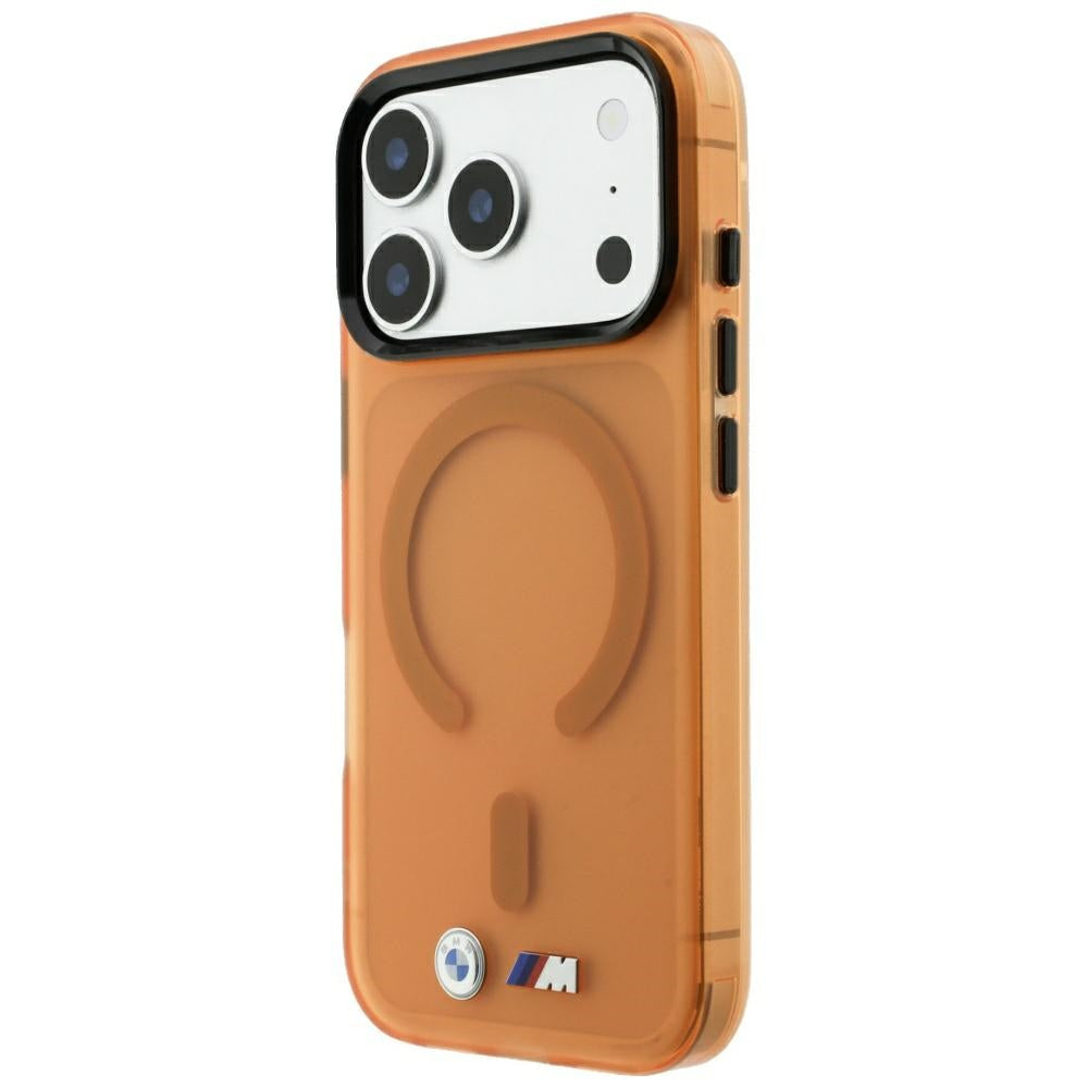 Handyhülle für iPhone 18 Pro / 17 Pro, BMW M IML Frosted Metal Logo Trims MagSafe, Orange-Transparent (1/8)
