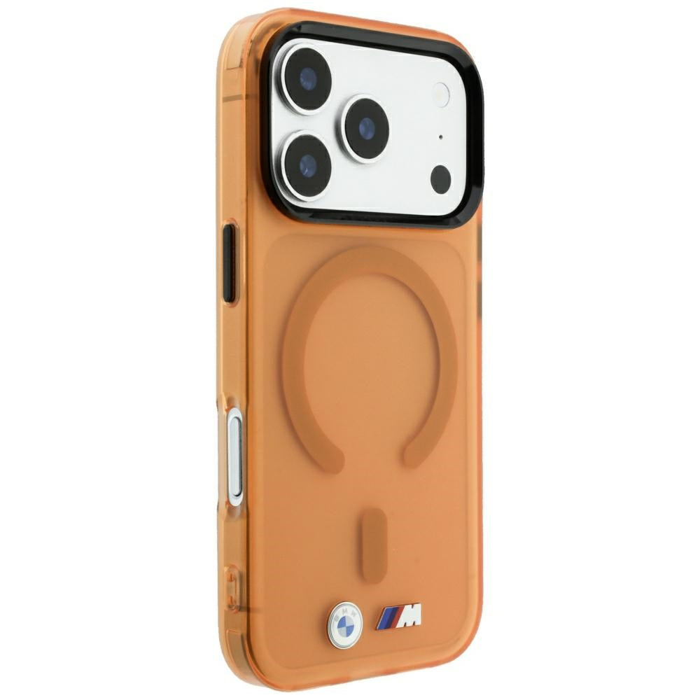 Handyhülle für iPhone 18 Pro / 17 Pro, BMW M IML Frosted Metal Logo Trims MagSafe, Orange-Transparent (5/8)