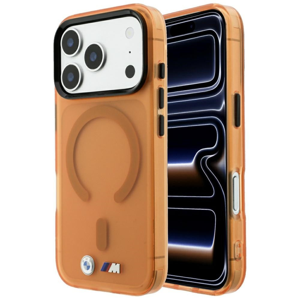 Handyhülle für iPhone 18 Pro / 17 Pro, BMW M IML Frosted Metal Logo Trims MagSafe, Orange-Transparent (7/8)