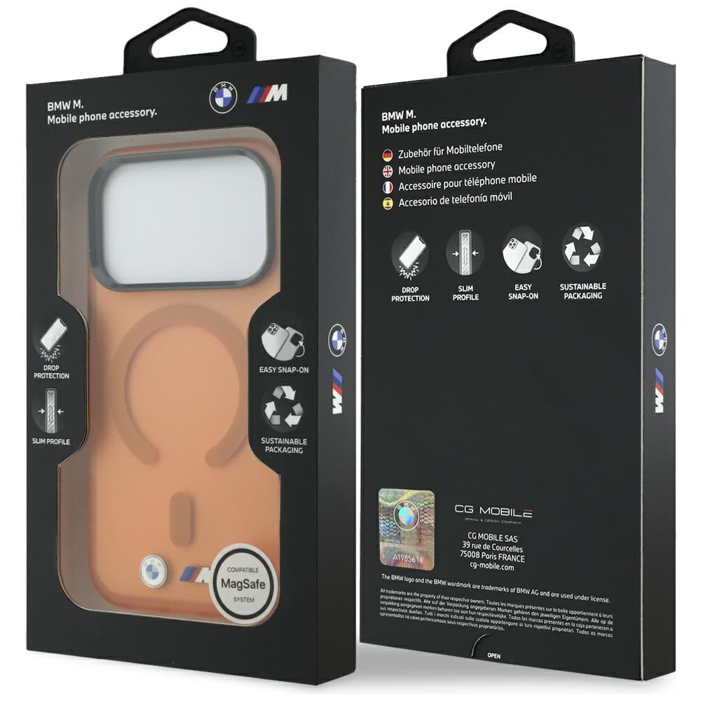 Handyhülle für iPhone 18 Pro / 17 Pro, BMW M IML Frosted Metal Logo Trims MagSafe, Orange-Transparent (8/8)