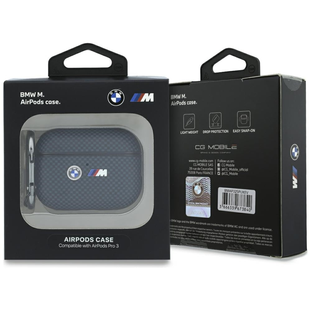 Hülle für Apple AirPods Pro 3, BMW M Quilted Kevlar Metal Logo, Blau Karbon (4/4)