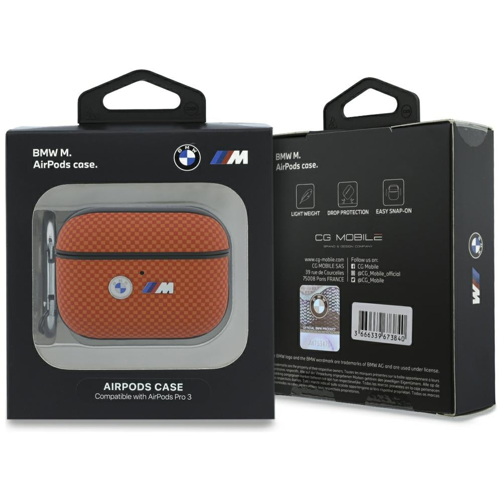 Hülle für Apple AirPods Pro 3, BMW M Quilted Kevlar Metal Logo, Orange Karbon (4/4)