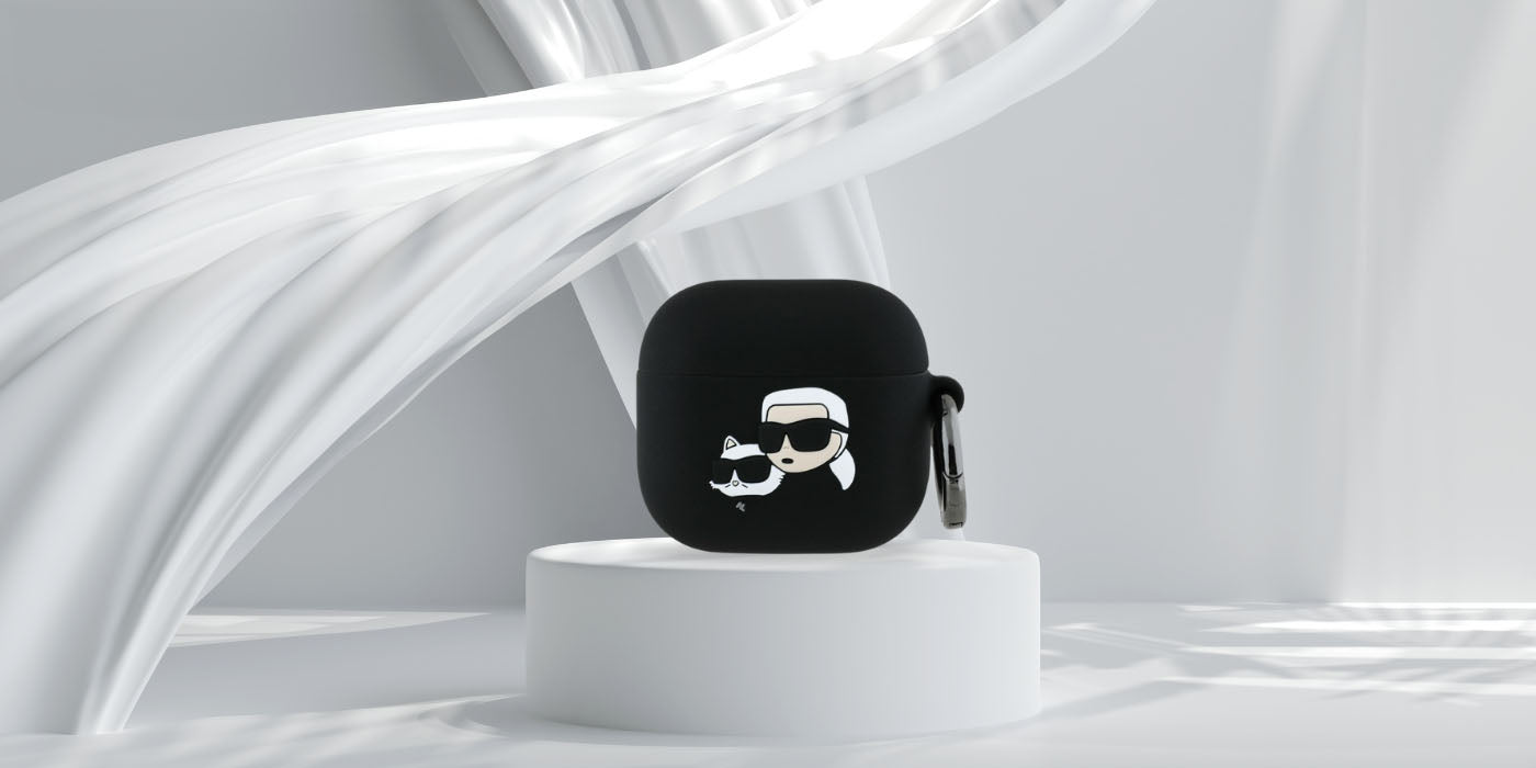Schutzhülle für AirPods 4, Karl Lagerfeld Silicone Karl and Choupette Head 3D Case, Schwarz