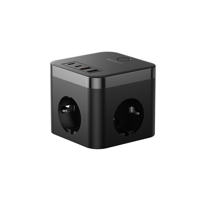 Steckdosenleiste / Verlängerungskabel 3x AC EU Schuko, 2x USB-A, 2x USB-C 30W, mit 1,5 m Kabel, Baseus PowerCombo Cube BPS30-3E, Schwarz