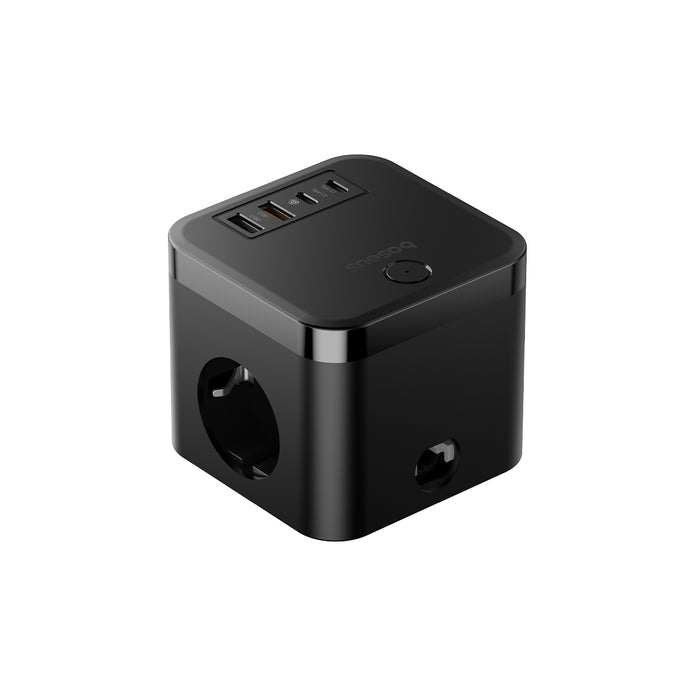 Steckdosenleiste / Verlängerungskabel 3x AC EU Schuko, 2x USB-A, 2x USB-C 30W, mit 1,5 m Kabel, Baseus PowerCombo Cube BPS30-3E, Schwarz