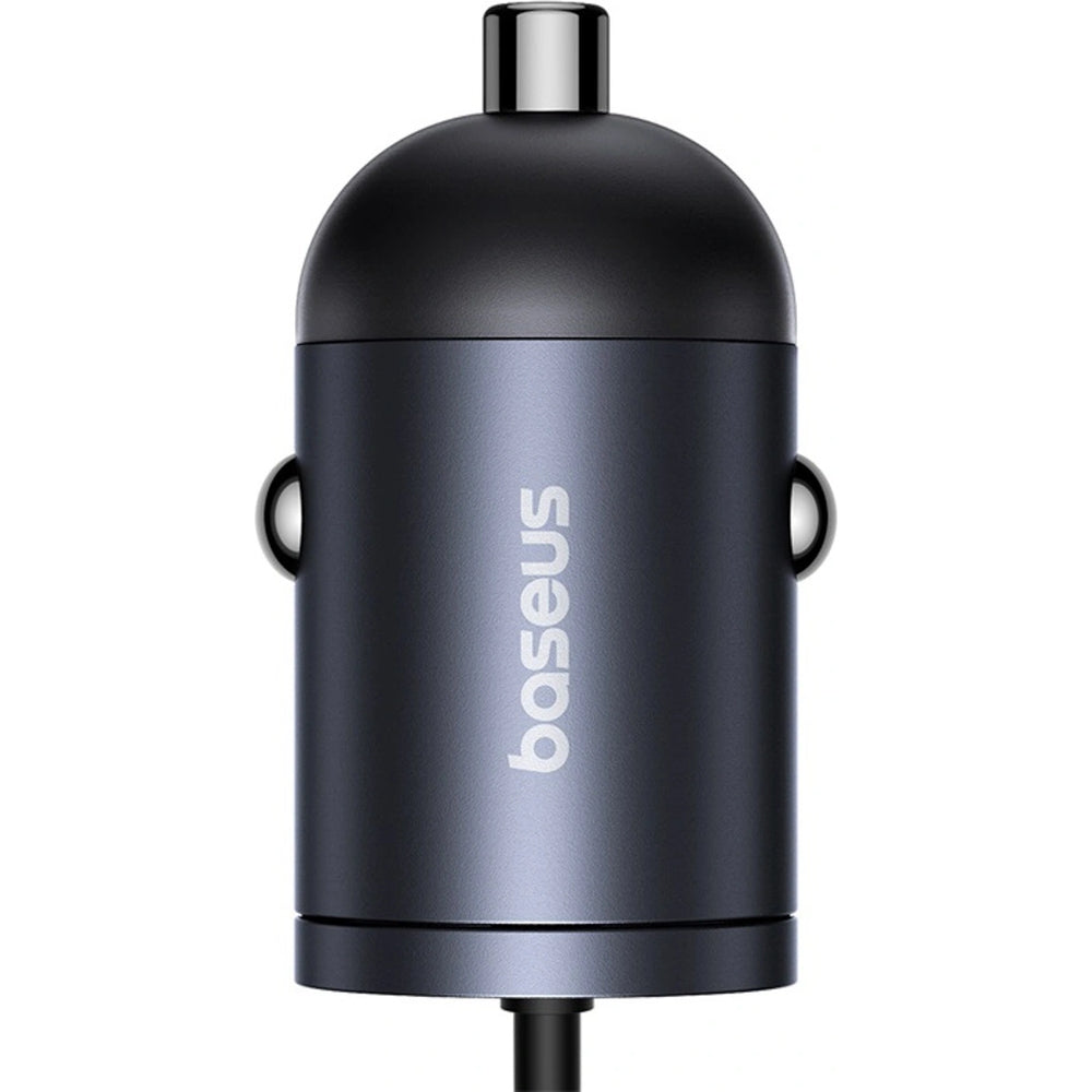 Autoladegerät 30W mit USB-C, Baseus Tiny Star, integriertes spiralförmiges USB-C Kabel, Schwarz