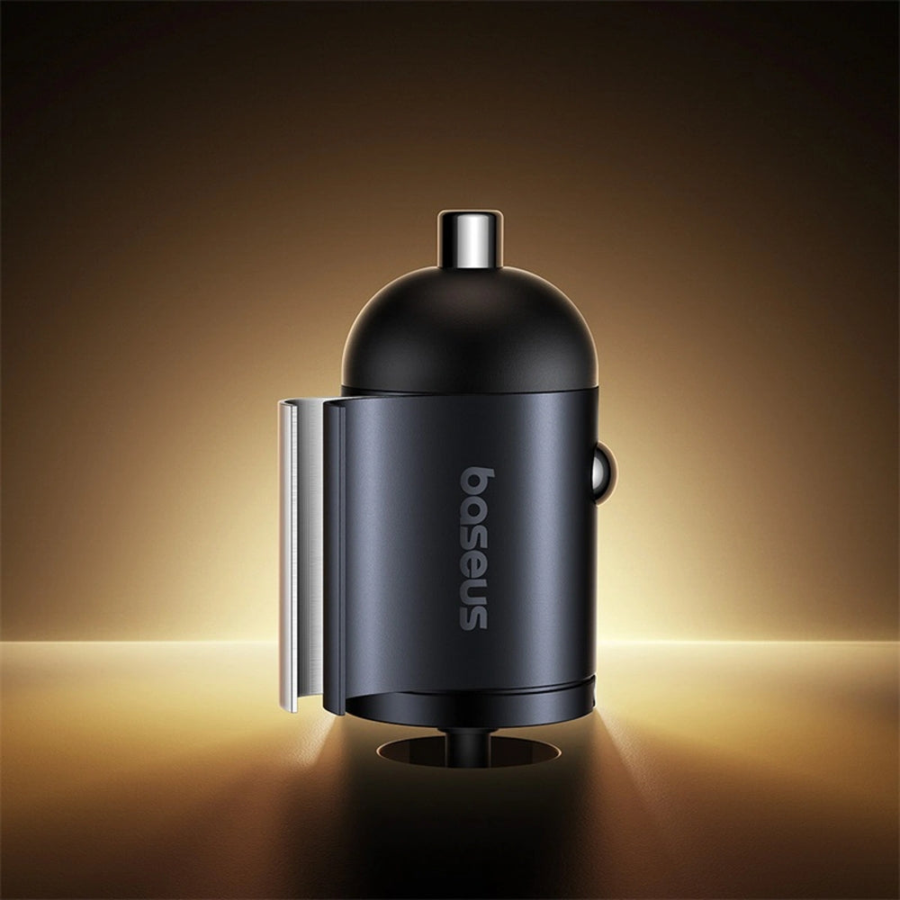 Autoladegerät 30W mit USB-C, Baseus Tiny Star, integriertes spiralförmiges USB-C Kabel, Schwarz