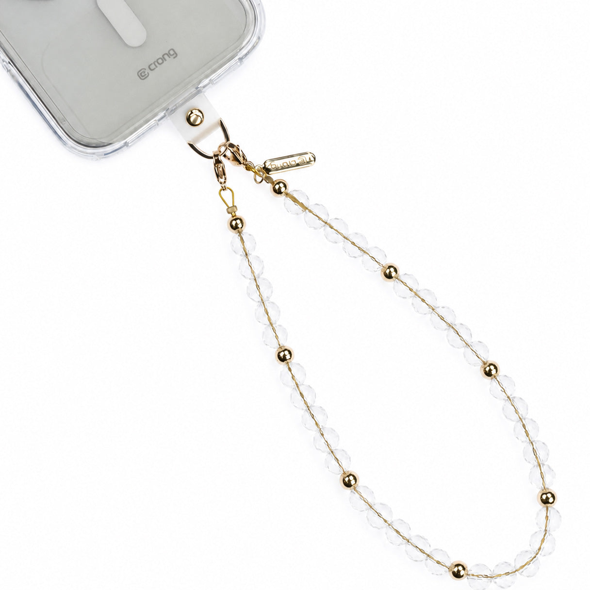 Universal-Handyband für das Handgelenk, Crong Phone Charm, Gold mit transparenten Perlen