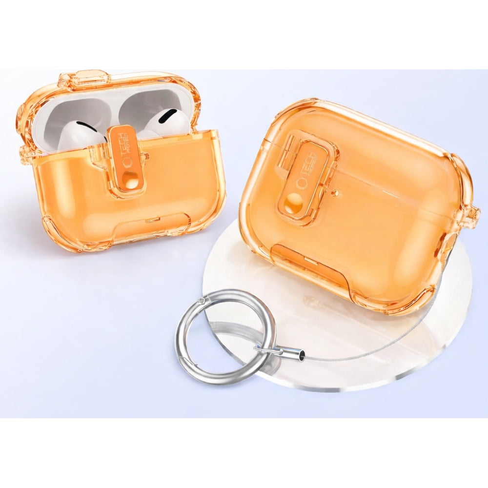 Schutzhülle für Apple AirPods Pro 3, Tech-Protect Bounce Pro, Transparent-Orange