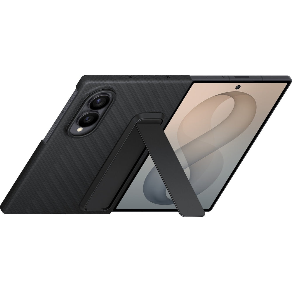Handyhülle und 2x Anti-Reflexionsfolie für Galaxy Z Fold8, Samsung Carbon Standing Case, Schwarz