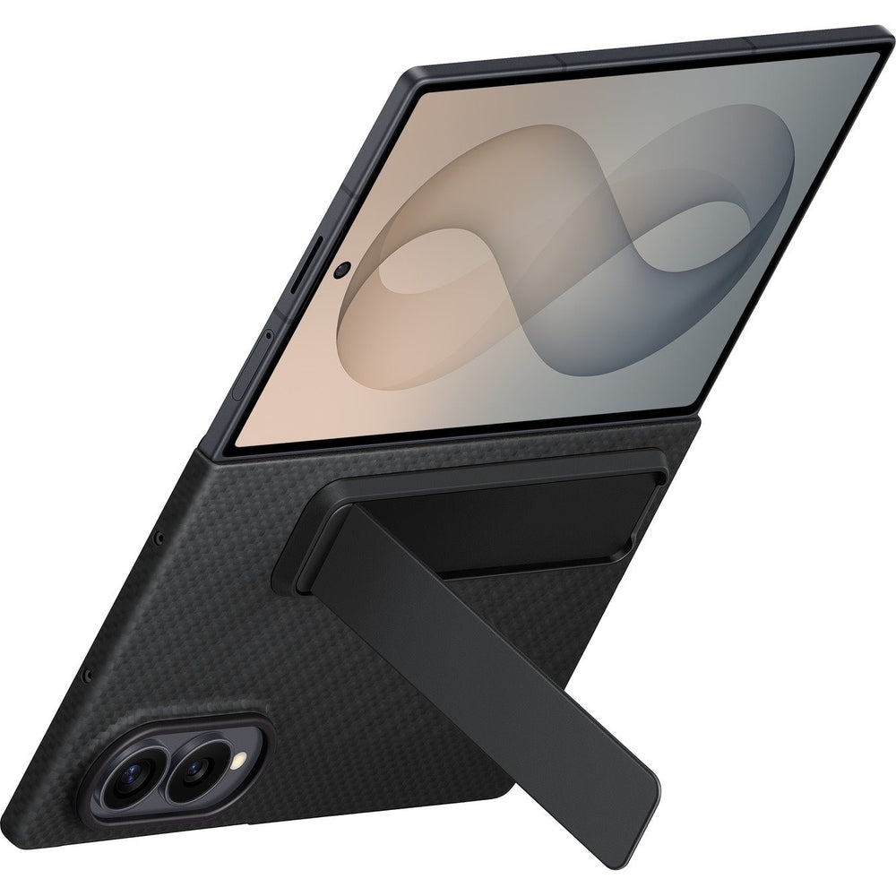 Handyhülle und 2x Anti-Reflexionsfolie für Galaxy Z Fold8, Samsung Carbon Standing Case, Schwarz