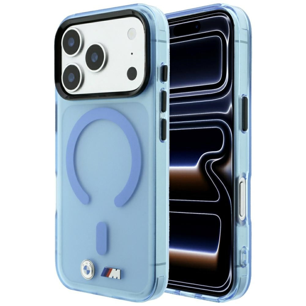 Handyhülle für iPhone 18 Pro / 17 Pro, BMW M IML Frosted Metal Logo Trims MagSafe, Blau-Transparent (8/8)