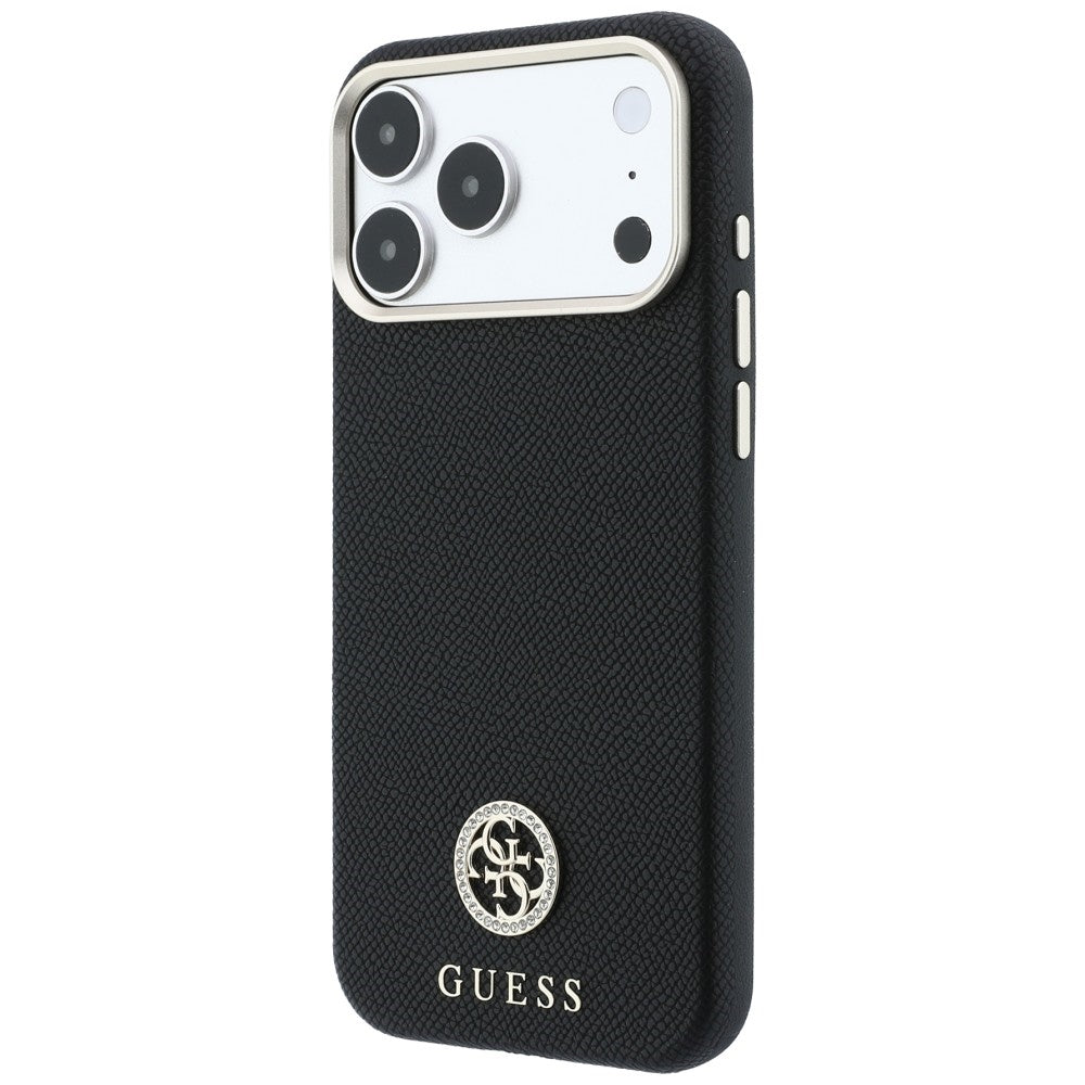 Handyhülle für iPhone 18 Pro / 17 Pro, Guess Grained Round Strass Logo mit MagSafe, Schwarz
