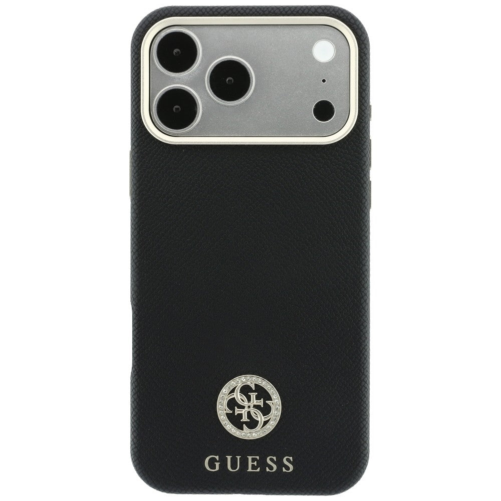 Handyhülle für iPhone 18 Pro / 17 Pro, Guess Grained Round Strass Logo mit MagSafe, Schwarz