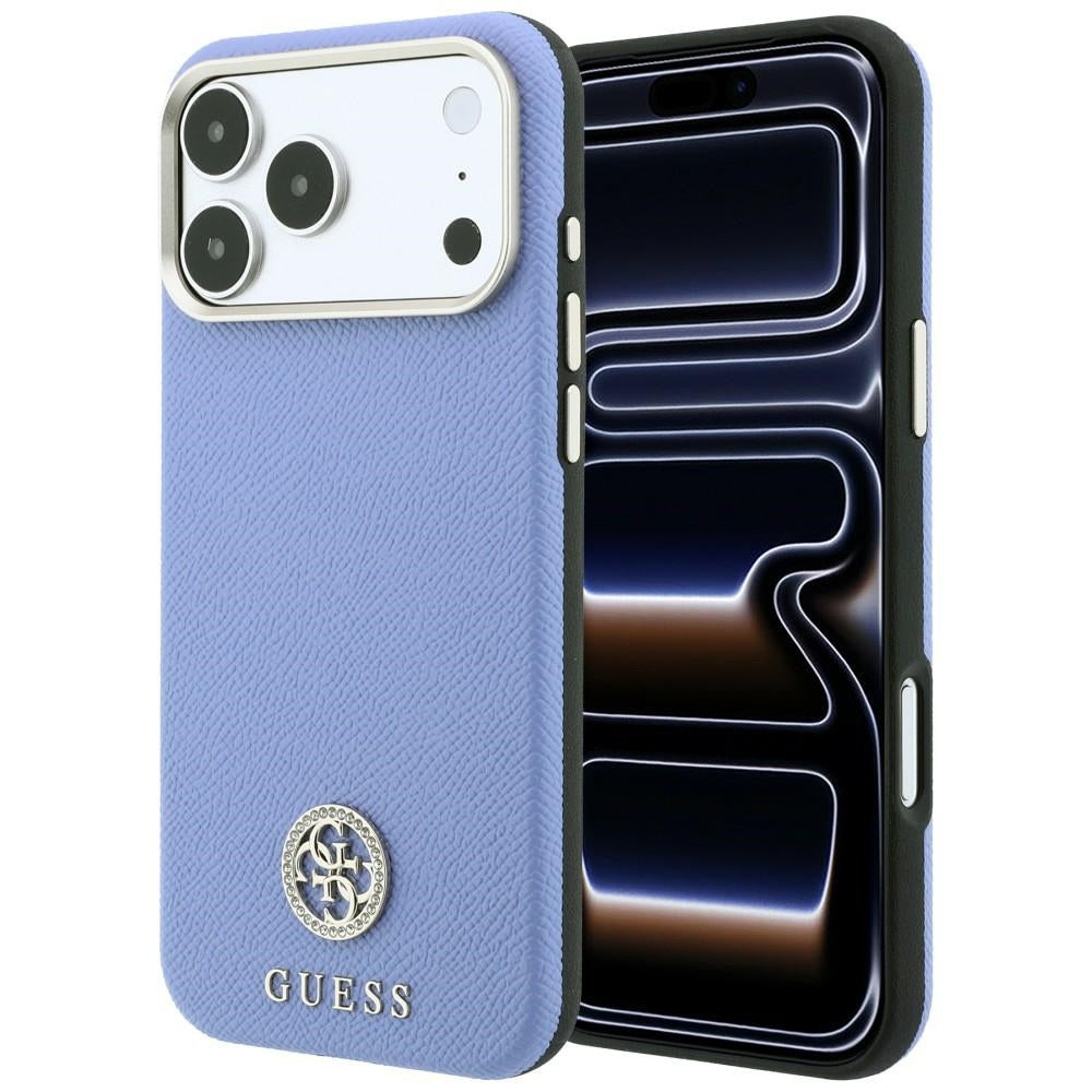 Handyhülle für iPhone 18 Pro / 17 Pro, Guess Grained Round Strass Logo mit MagSafe, Blau