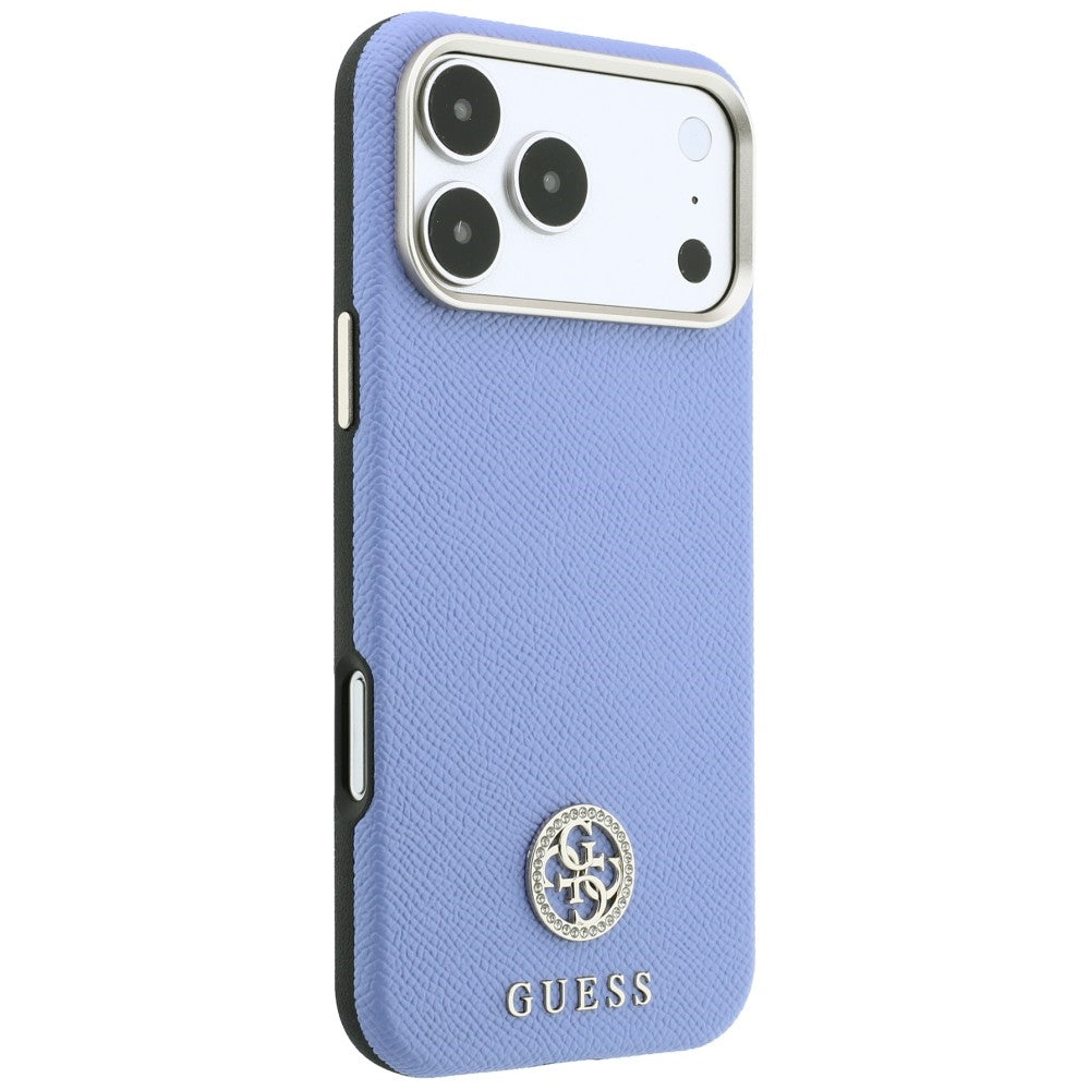 Handyhülle für iPhone 18 Pro / 17 Pro, Guess Grained Round Strass Logo mit MagSafe, Blau