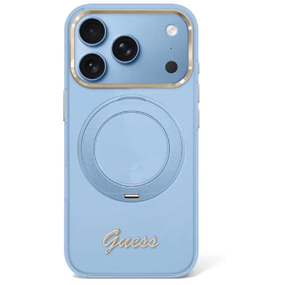 Handyhülle Guess IML Ring Stand 360 Script Metal Logo für iPhone 18 Pro / 17 Pro mit MagSafe, Blau
