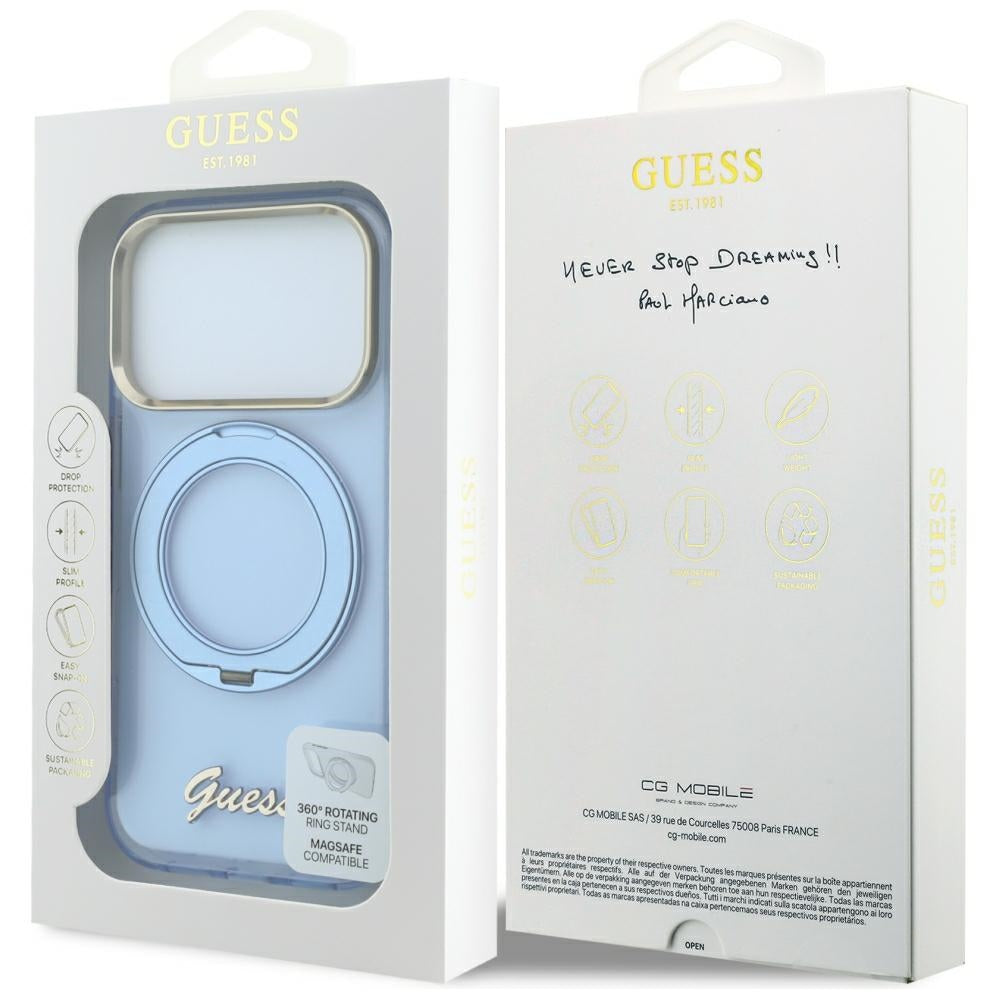 Guess Handyhülle IML Ring Stand 360 Script Metal Logo für iPhone 18 Pro / 17 Pro, Blau (8/8)