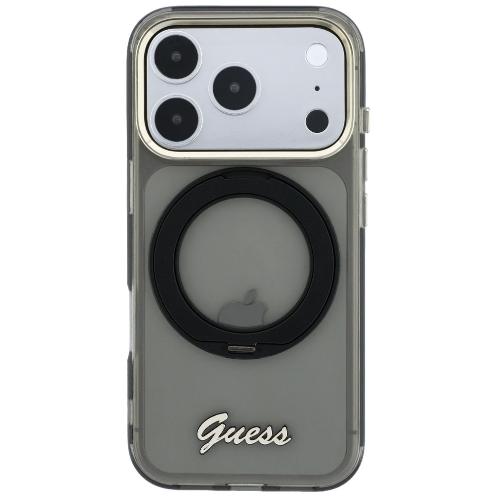 Guess Handyhülle IML Ring Stand 360 Script Metal Logo für iPhone 18 Pro / 17 Pro, Schwarz (3/7)