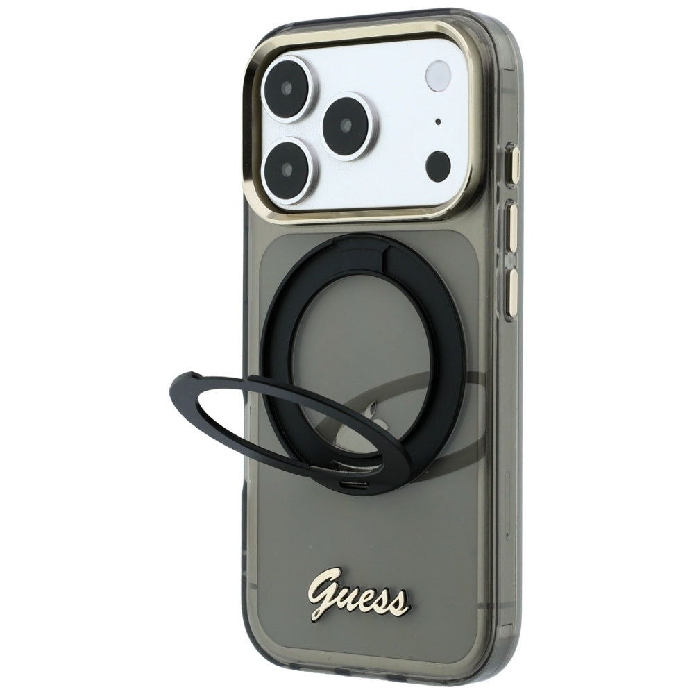 Guess Handyhülle IML Ring Stand 360 Script Metal Logo für iPhone 18 Pro / 17 Pro, Schwarz (2/7)