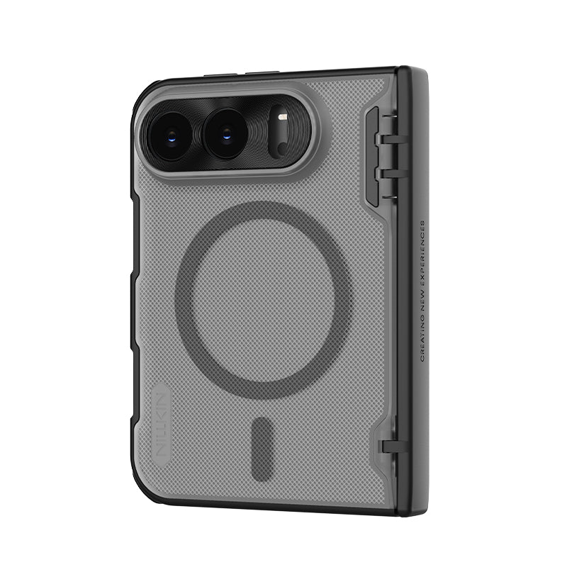 Handyhülle für iPhone Duo, Nillkin Super Frosted Shield Fold Magnetic, Geräuchert mit schwarzem Rahmen (5/8)