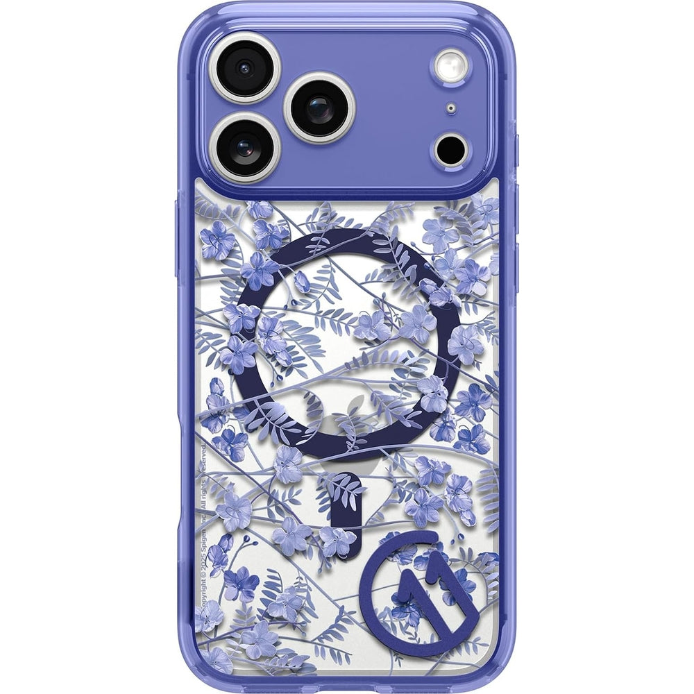 Handyhülle für iPhone 17 Pro, Spigen Ultra Hybrid T Mag (CC) mit MagSafe, Transparent-Gemustert (C11 Cobalt Spring)