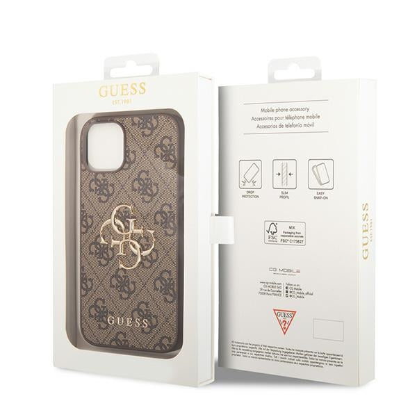Guess Handyhülle Hardcase 4G Big Metal Logo für iPhone 15 / 14 / 13, Braun (8/8)
