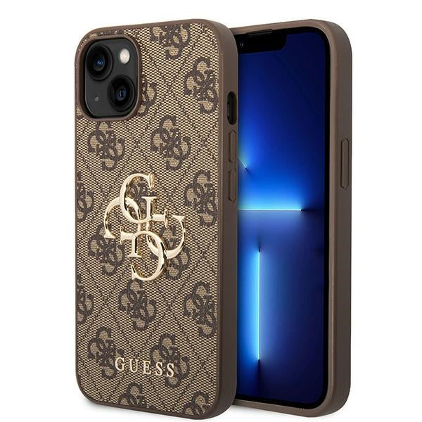 Guess Handyhülle Hardcase 4G Big Metal Logo für iPhone 15 / 14 / 13, Braun (1/8)