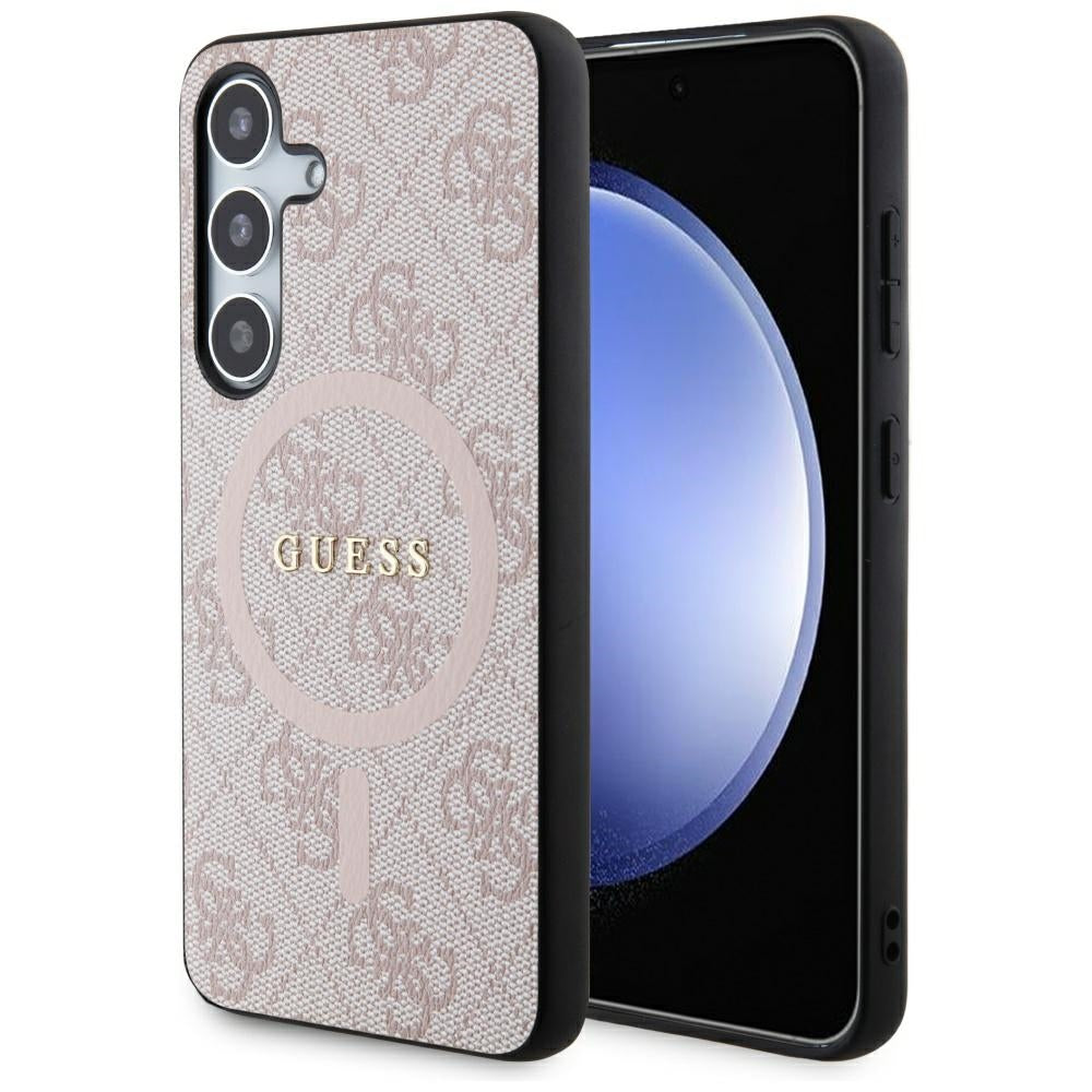 Handyhülle für Galaxy S24, Guess Hardcase 4G Leather Metal Logo MagSafe, Rosa