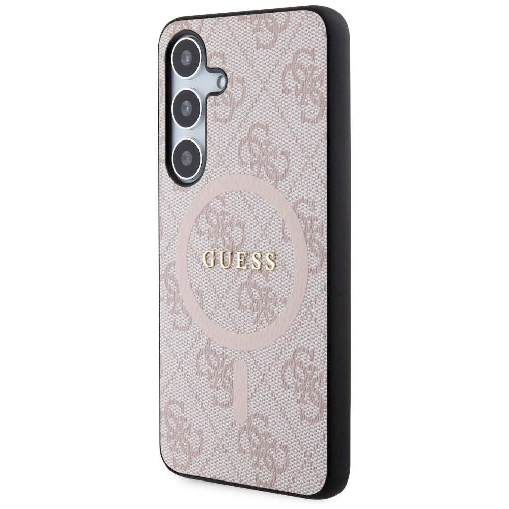 Handyhülle für Galaxy S24, Guess Hardcase 4G Leather Metal Logo MagSafe, Rosa