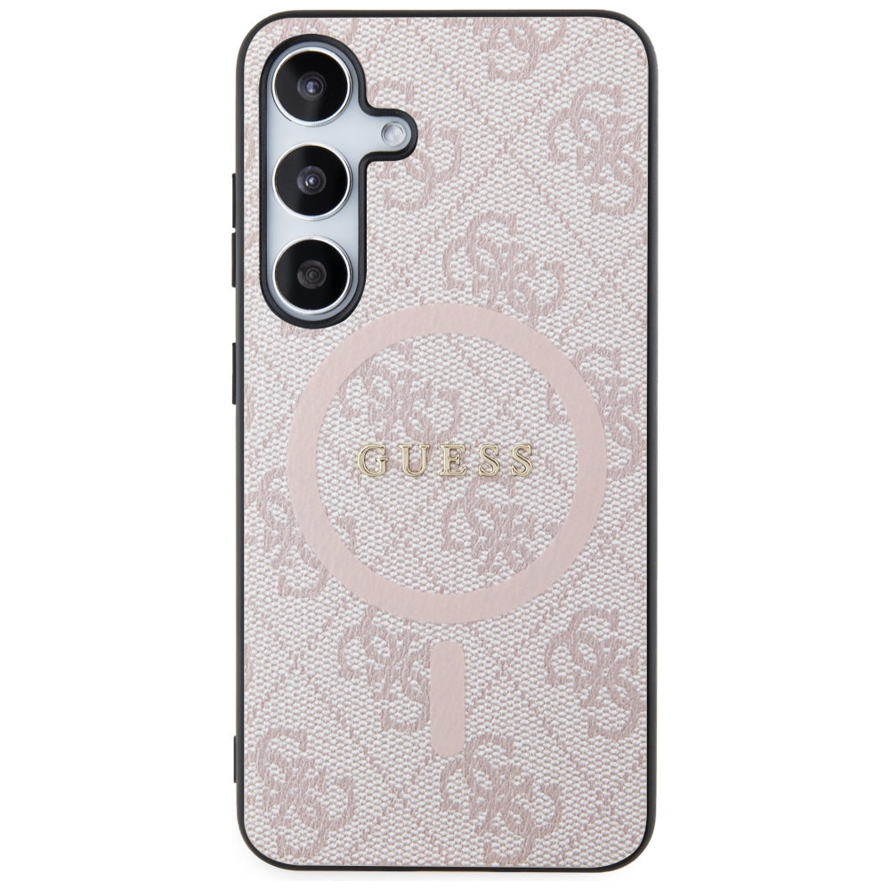 Handyhülle für Galaxy S24, Guess Hardcase 4G Leather Metal Logo MagSafe, Rosa