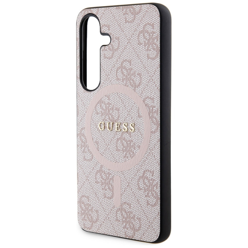 Handyhülle für Galaxy S24, Guess Hardcase 4G Leather Metal Logo MagSafe, Rosa