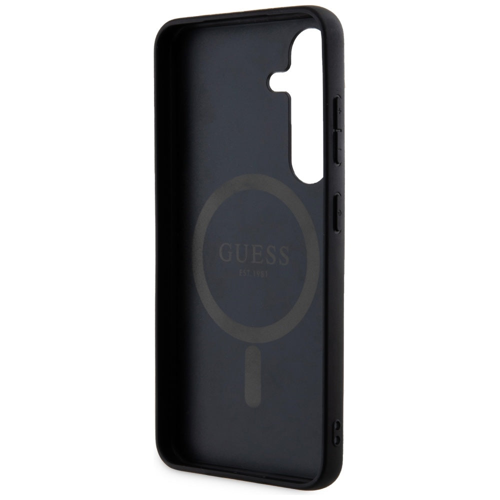 Handyhülle für Galaxy S24, Guess Hardcase 4G Leather Metal Logo MagSafe, Rosa