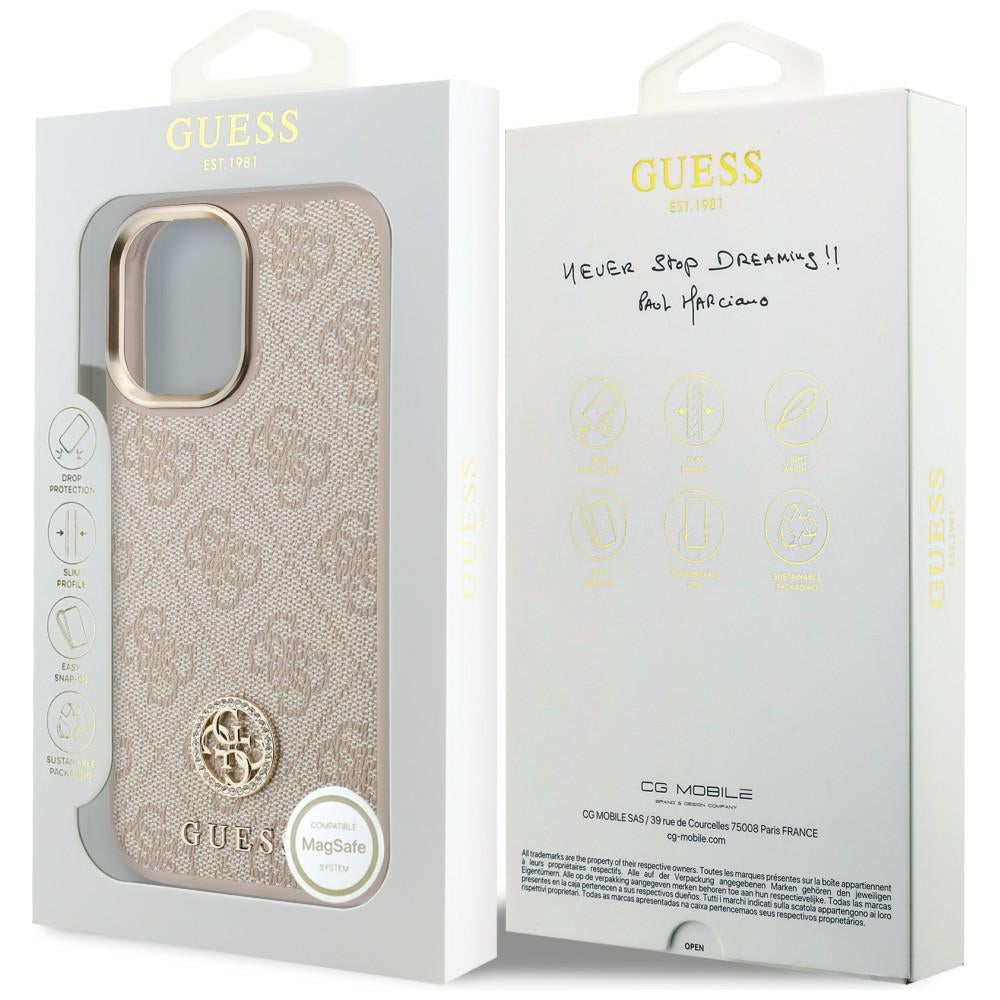 Handyhülle für iPhone 17, Guess 4G Strass Logo mit MagSafe, Rosa