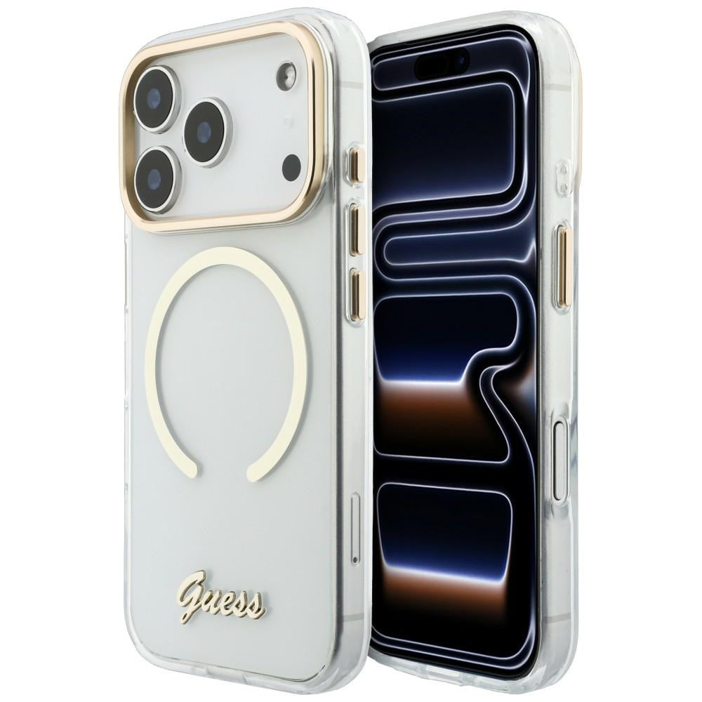 Guess Handyhülle IML Script Metal für iPhone 18 Pro / 17 Pro, Transparent (1/8)