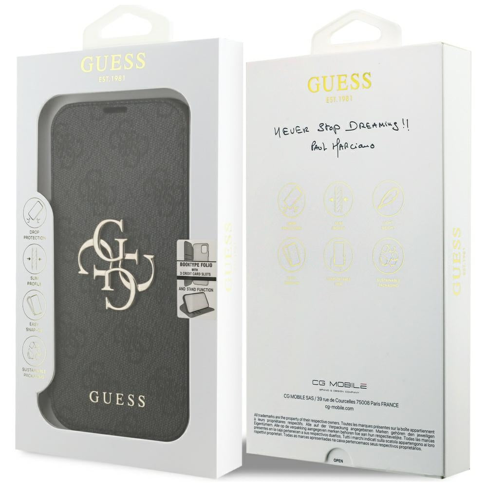 Handyhülle für iPhone 18 Pro / 17 Pro Guess Book 4G Metal Logo, Schwarz
