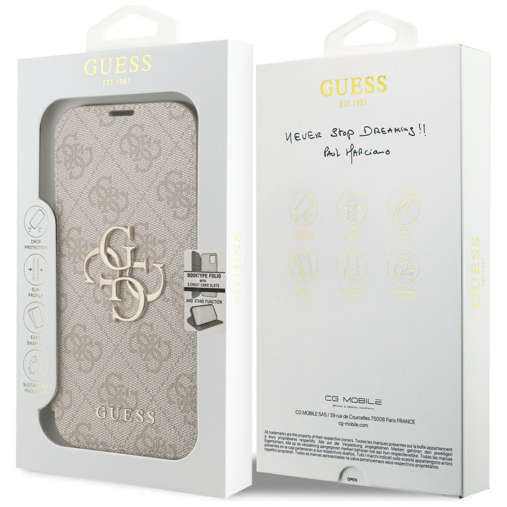 Handyhülle für iPhone 18 Pro / 17 Pro Guess Book 4G Metal Logo, Rosa