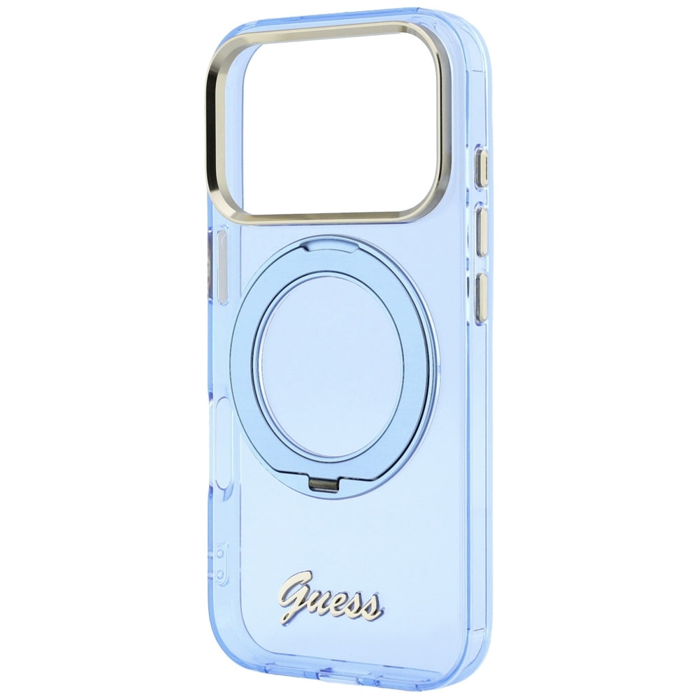 Guess Handyhülle IML Ring Stand 360 Script Metal Logo für iPhone 18 Pro Max / 17 Pro Max, Blau (6/8)