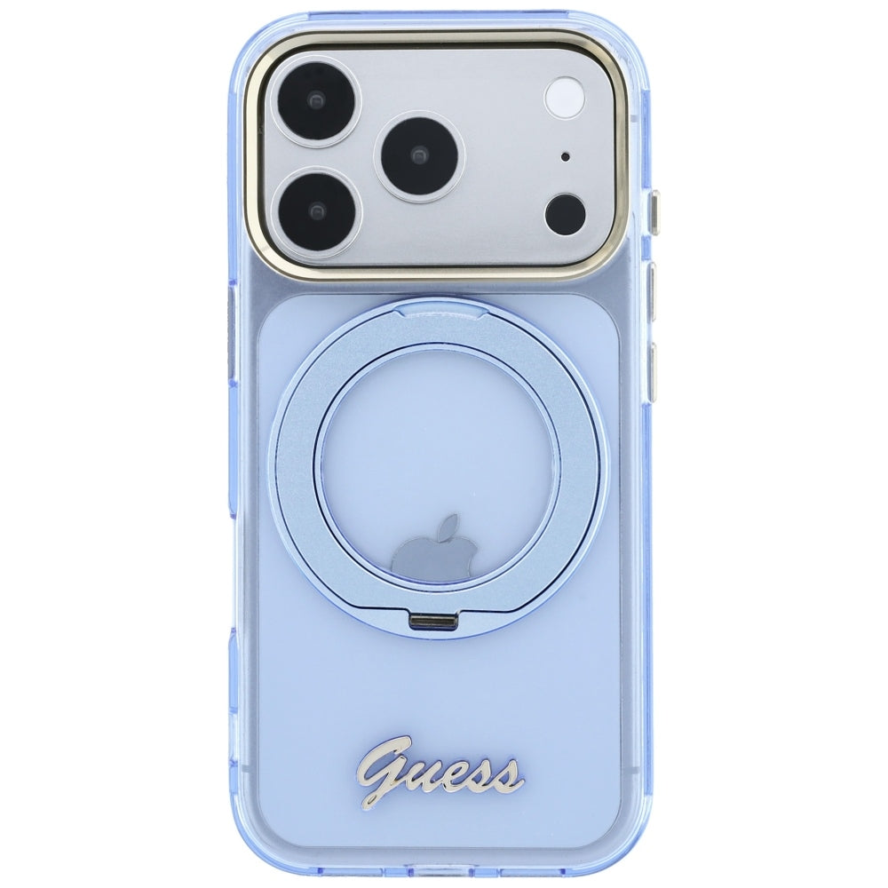 Guess Handyhülle IML Ring Stand 360 Script Metal Logo für iPhone 18 Pro Max / 17 Pro Max, Blau (3/8)