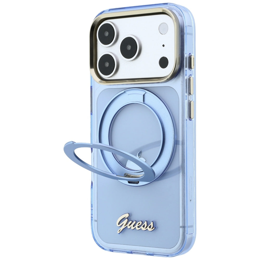 Guess Handyhülle IML Ring Stand 360 Script Metal Logo für iPhone 18 Pro Max / 17 Pro Max, Blau (2/8)
