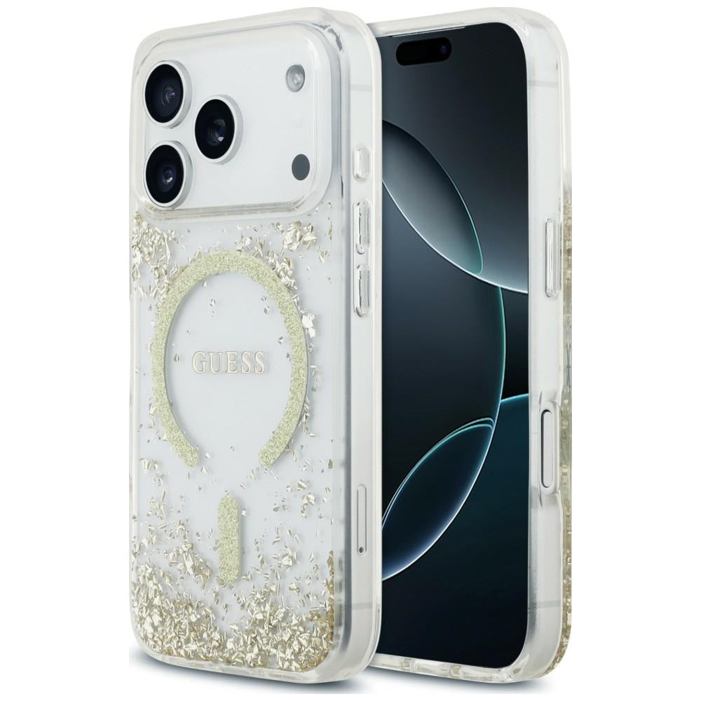 Handyhülle für iPhone 18 Pro / 17 Pro Guess Resin Bottom Glitter mit MagSafe, Golden
