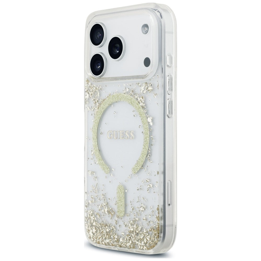 Handyhülle für iPhone 18 Pro / 17 Pro Guess Resin Bottom Glitter mit MagSafe, Golden