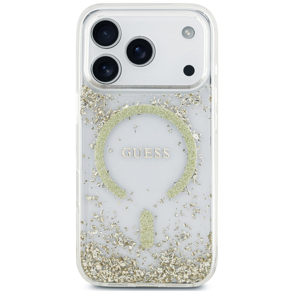 Handyhülle für iPhone 18 Pro / 17 Pro Guess Resin Bottom Glitter mit MagSafe, Golden