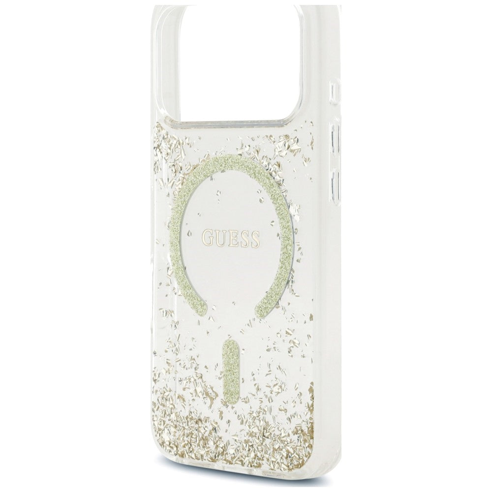 Handyhülle für iPhone 18 Pro / 17 Pro Guess Resin Bottom Glitter mit MagSafe, Golden