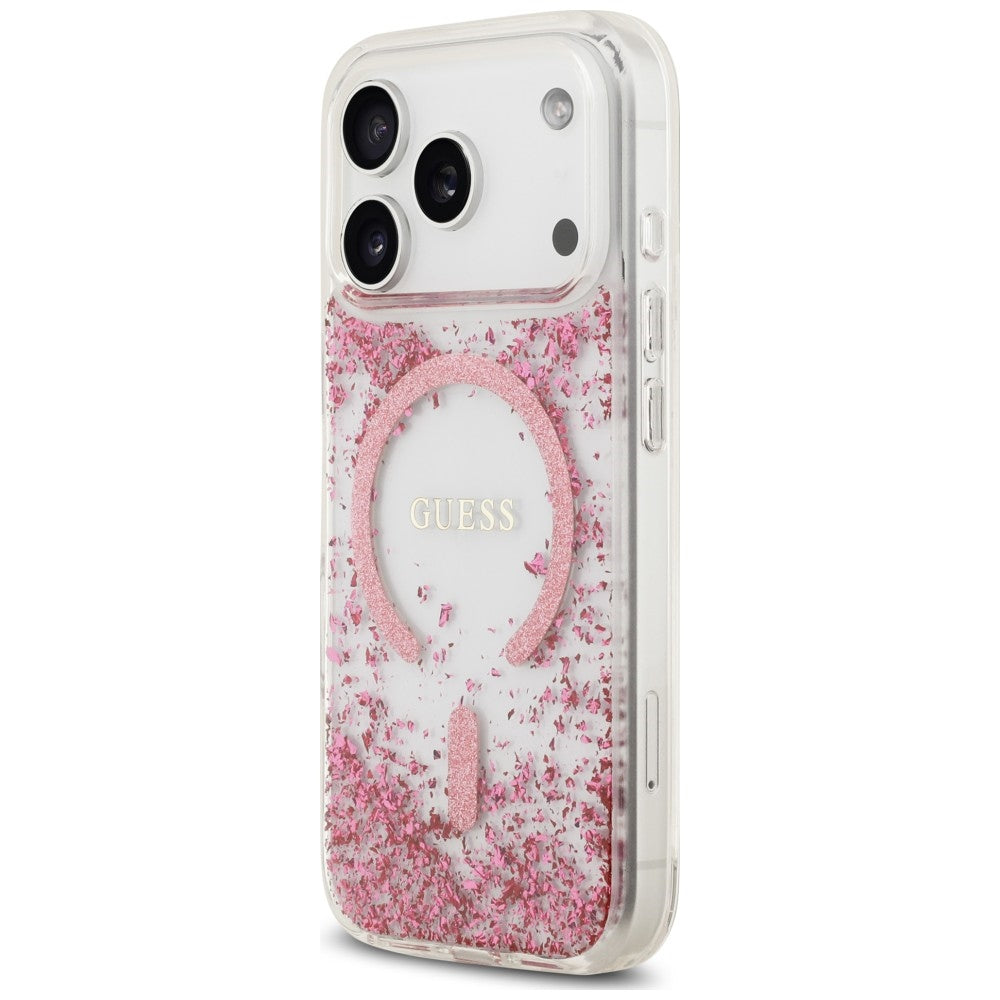 Handyhülle für iPhone 18 Pro / 17 Pro Guess Resin Bottom Glitter mit MagSafe, Rosa
