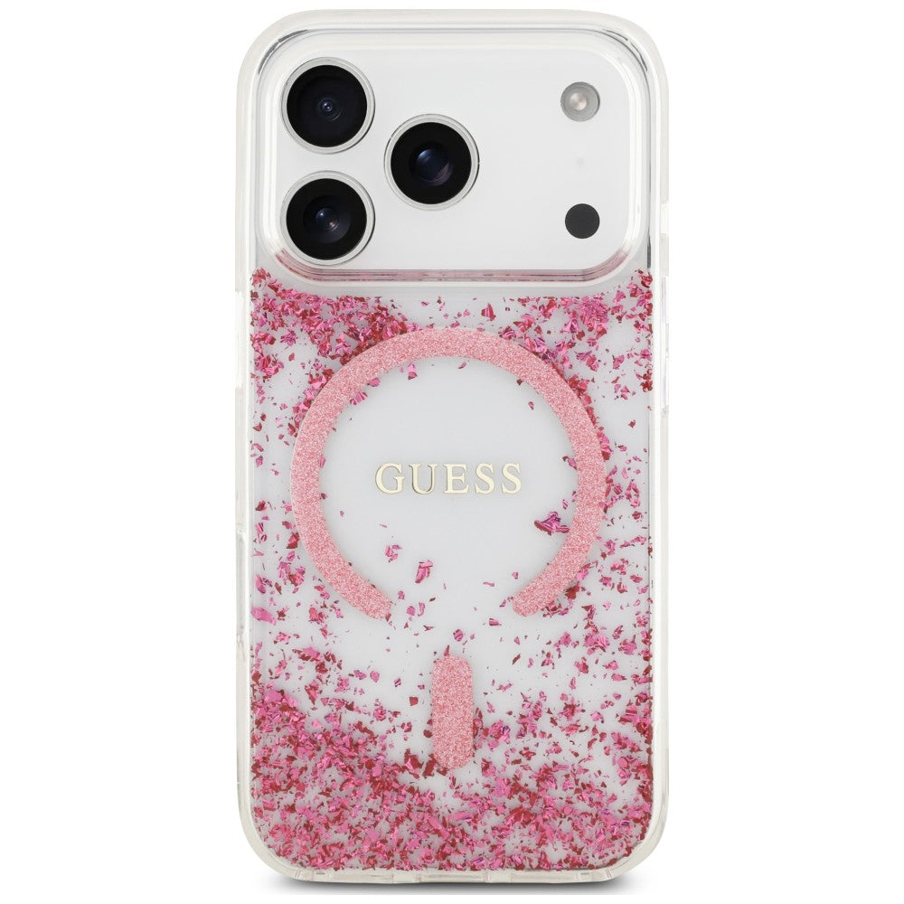 Handyhülle für iPhone 18 Pro / 17 Pro Guess Resin Bottom Glitter mit MagSafe, Rosa
