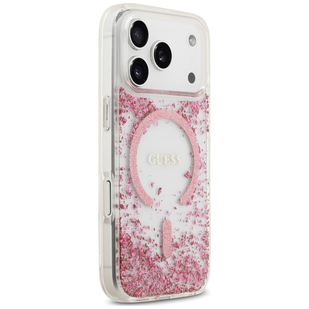 Handyhülle für iPhone 18 Pro / 17 Pro Guess Resin Bottom Glitter mit MagSafe, Rosa