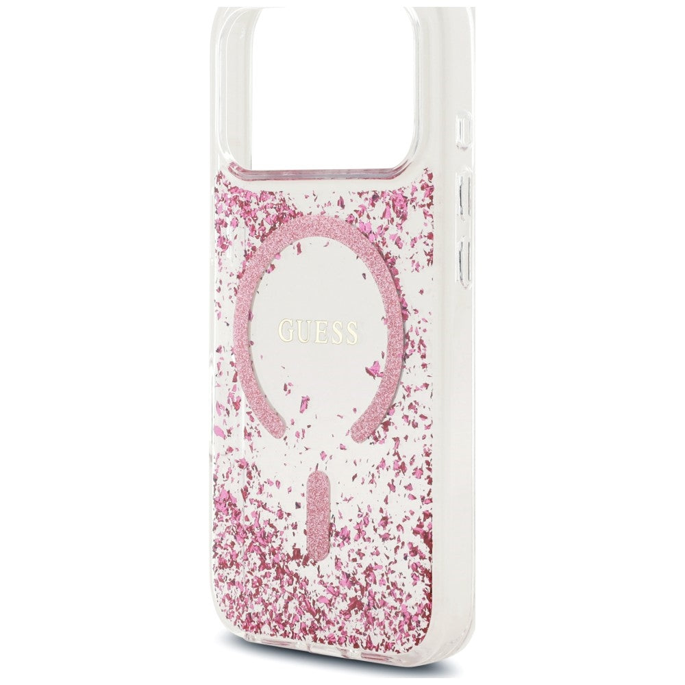 Handyhülle für iPhone 18 Pro / 17 Pro Guess Resin Bottom Glitter mit MagSafe, Rosa